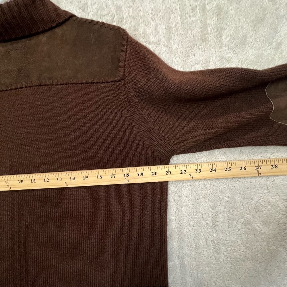 Vintage Women's Chocolate Brown Boho Suede Cable Knit Jacket Sz M Elbow Patches - Picture 13 of 15